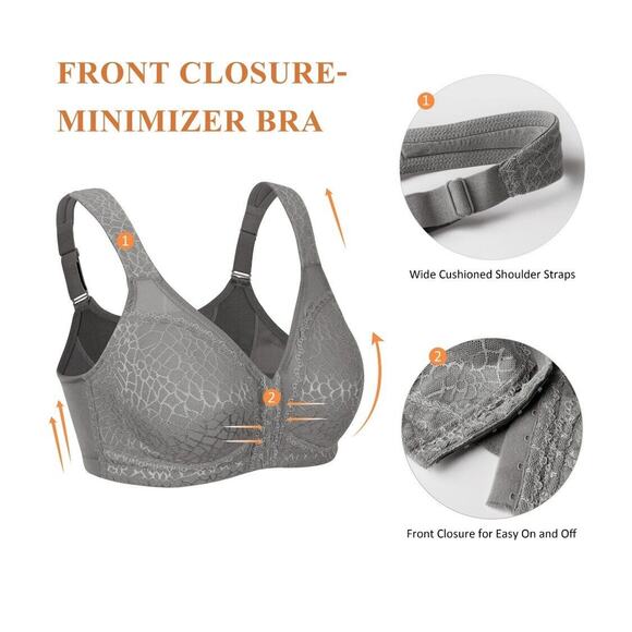 DELIMIRA Women's Front Closure Posture Wireless Back Full Coverage Bra - Picture 5 of 6